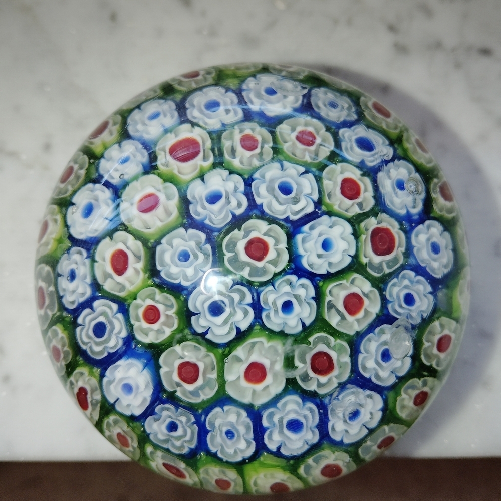 Murano Blue and Green Floral Glass Sphere